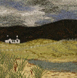 White Cottage, Ardalanish beach, Mull (12x25cms) by textile artist Mary Taylor - SOLD