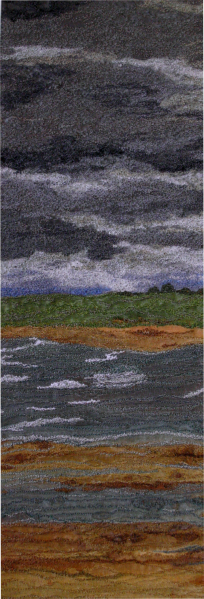 Storm over Beadnell Bay, Northumberland (£250 12x35 cms) by textile artist Mary Taylor 