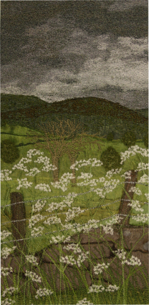 Stormy sky over the Howgills (12x25 cms) by textile artist Mary Taylor SOLD