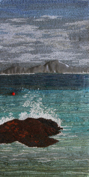 Red buoy, Sanna Bay, Ardnamurchan (14x28 cms £200) by textile artist Mary Taylor