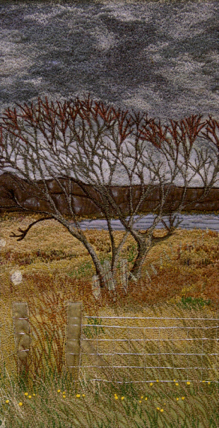 Trees at Ellishadder, NE Skye (14x28 cms £250) by textile artist Mary Taylor