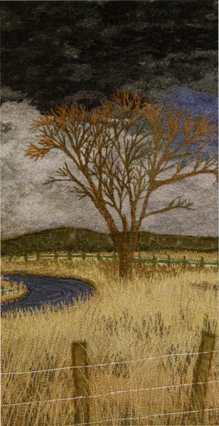 Willow tree, Leighton Moss near Silverdale (14x28 cms) by Textile artist Mary Taylor SOLD